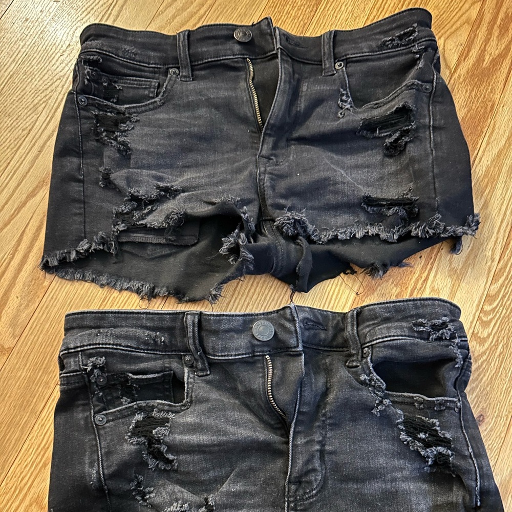Black American Eagle jean shorts.